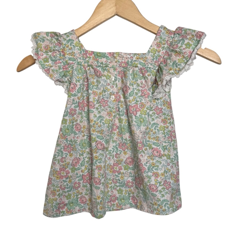 Flapdoodles Floral Print Babydoll Flutter Sleeve Tee Girls 4T Ruffle Peasant Top - Picture 2 of 7